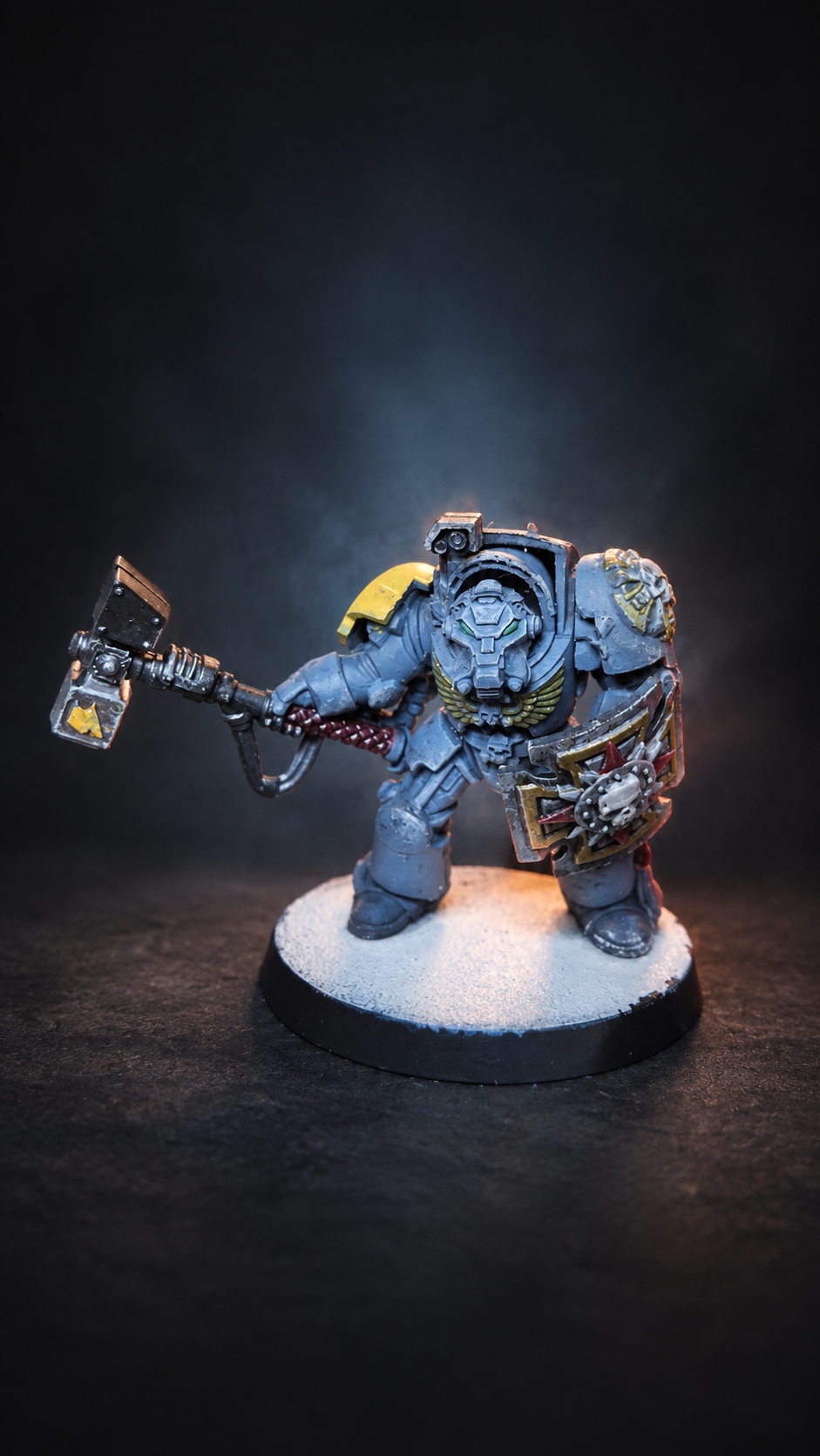 Blue Terminator miniature carrying a hammer and shield