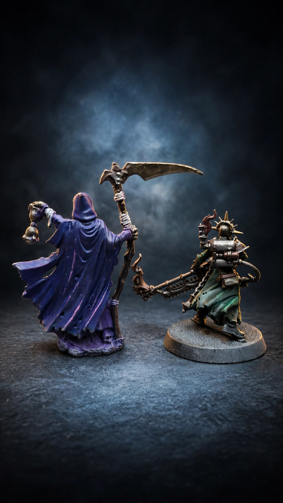 Hand-painted grim reaper and Sister Repentia miniatures, alternate angle