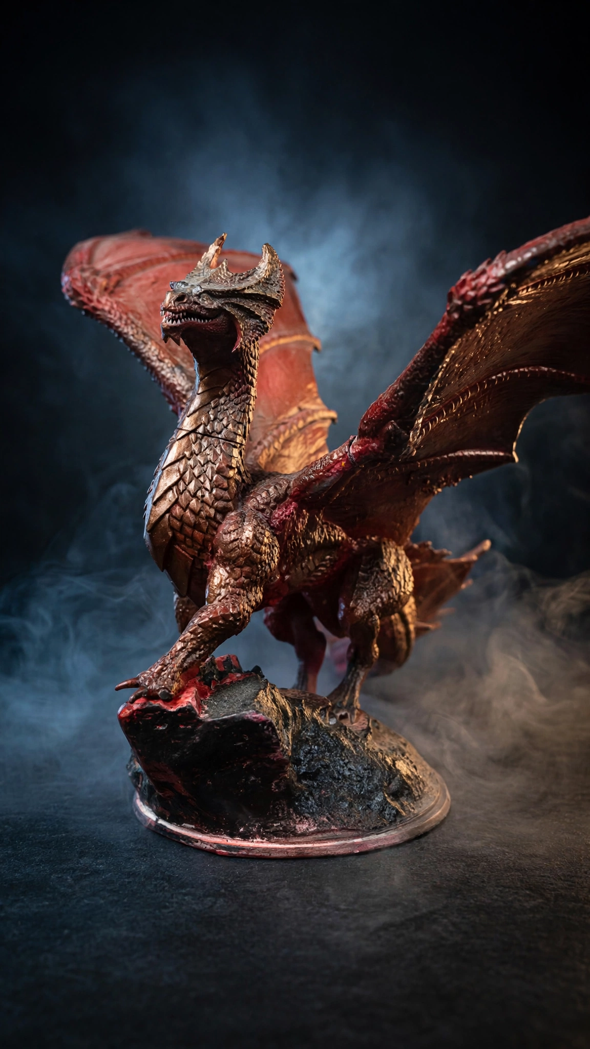 Hand-painted red dragon miniature, front view